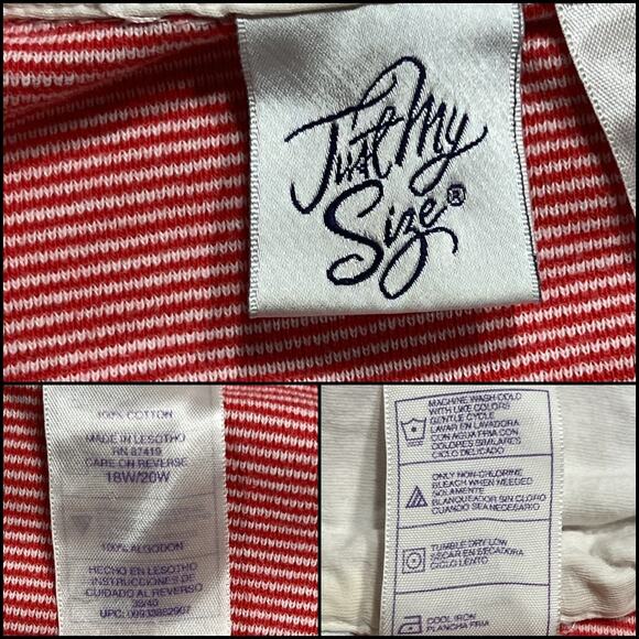 Just My Size Collared Red White Striped Tee Shirt Plus Size 18W/20W Short Sleeve - Picture 8 of 12